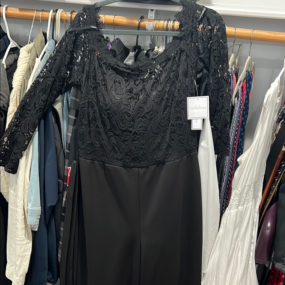 Black Off Shoulder Bishop Sleeve Jumpsuit